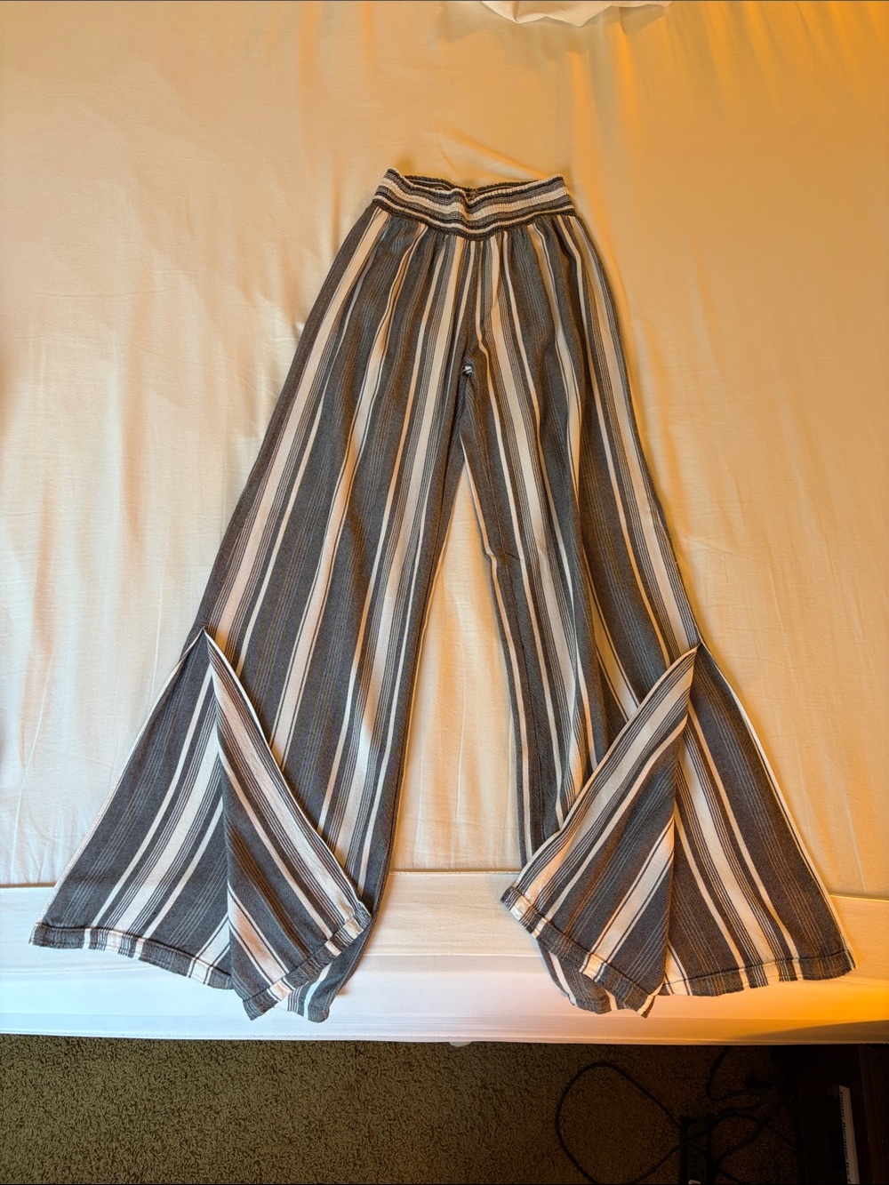 Allison Joy Striped Wide-Leg Pants in Gray & White